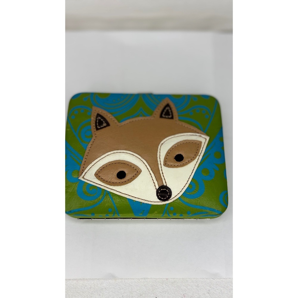 Whimsical Fox Applique Hardshell Wallet Green Turquoise Animal Theme Compact